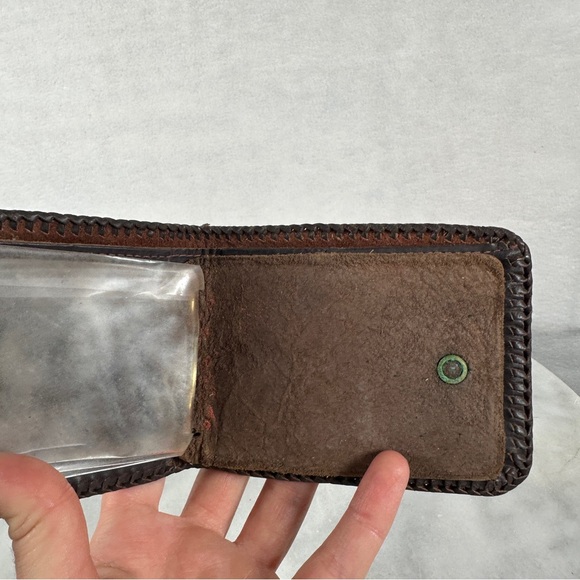 Vintage tooled western Handcrafted Brown Leather Wallet 70s floral boho tan - Picture 7 of 15